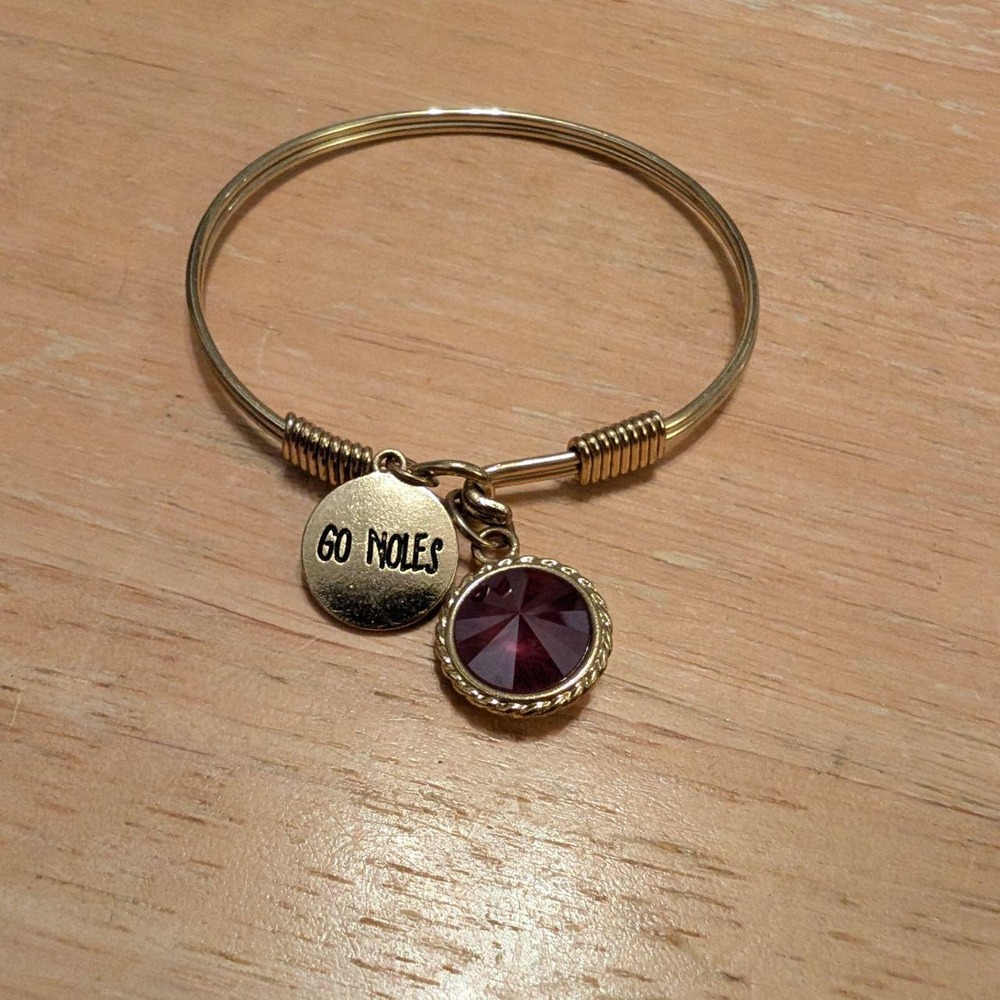Metal Wire Bangle Bracelet With Hook and FSU Seminoles Hanging Charms
